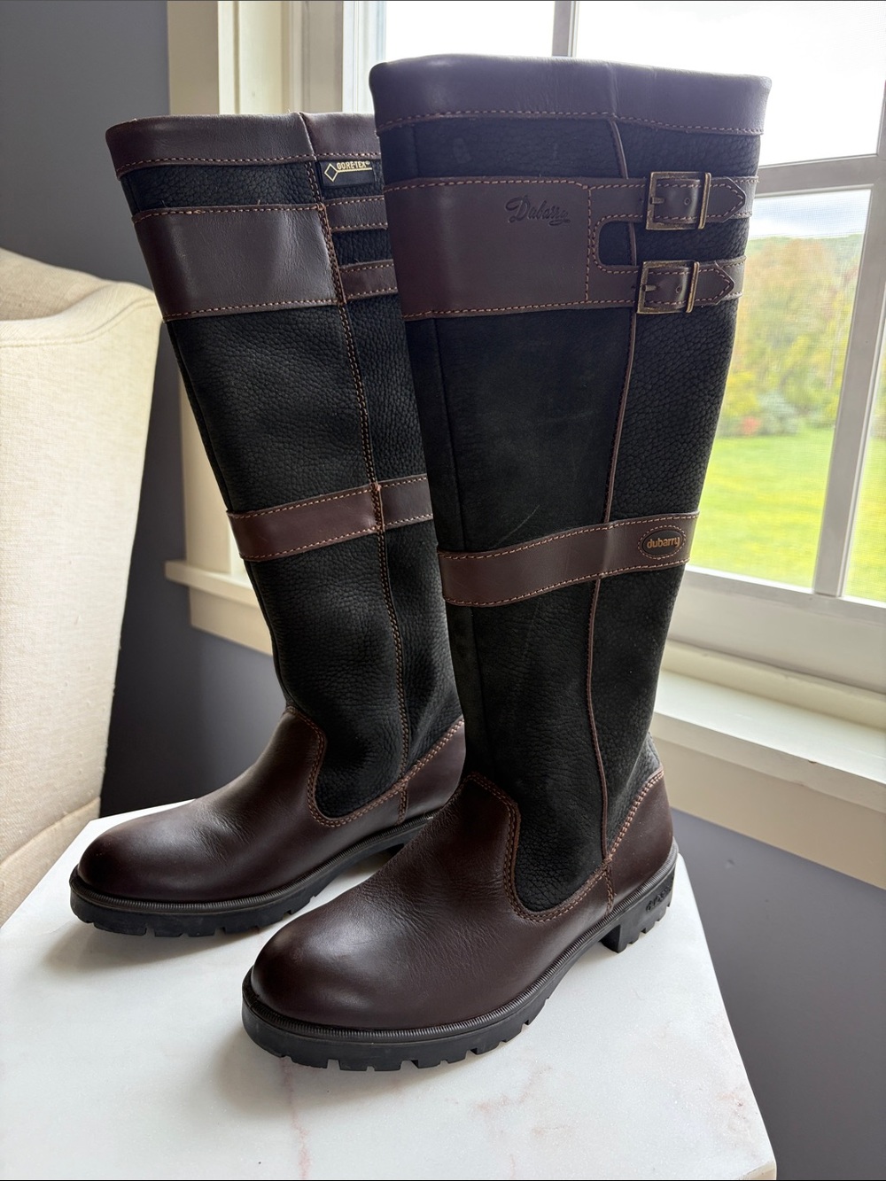 NWOT. Dubarry of Ireland Brown and Black Tall Waterproof Riding Boots.